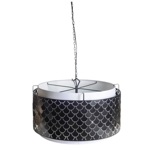 Brasseur I 26x15 Charcoal Black Metal Fish Scale Three Bulb Chandelier
