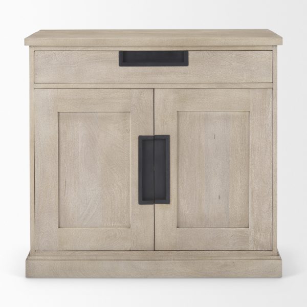 Braxton 33.5L x 18.5W x 31.5H Beige Wood WBlack Accents 2 Door Accent Cabinet 2