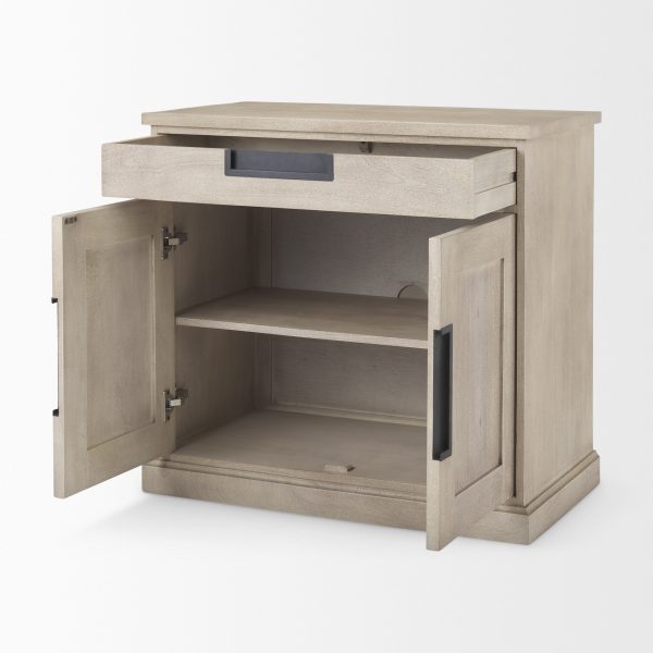 Braxton 33.5L x 18.5W x 31.5H Beige Wood WBlack Accents 2 Door Accent Cabinet 6