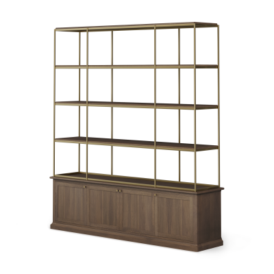 Braxton Dark Brown Wood w/ Antique Brass Metal Three Shelf Shelving Unit