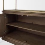 Braxton Dark Brown Wood w/ Antiqued Aged Brass Metal 3 Tiers 2 Door Shelving Unit