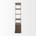 Braxton Dark Brown Wood w/ Antiqued Aged Brass Metal 3 Tiers 2 Door Shelving Unit
