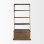 Braxton Dark Brown Wood w/ Antiqued Aged Brass Metal 3 Tiers 2 Door Shelving Unit