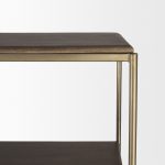 Braxton Dark Brown Wood w/ Antiqued Aged Brass Metal 3 Tiers 2 Door Shelving Unit