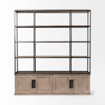Braxton I Light Brown Wood and Iron Three Shelf Shelving Unit 81.5L x 18.5W x 90