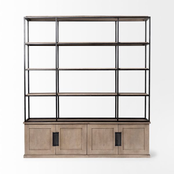 Braxton I Light Brown Wood and Iron Three Shelf Shelving Unit 81.5L x 18.5W x 90 1