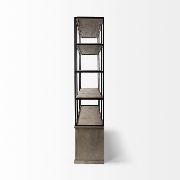 Braxton I Light Brown Wood and Iron Three Shelf Shelving Unit 81.5L x 18.5W x 90 2
