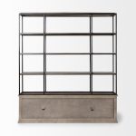Braxton I Light Brown Wood and Iron Three Shelf Shelving Unit 81.5L x 18.5W x 90