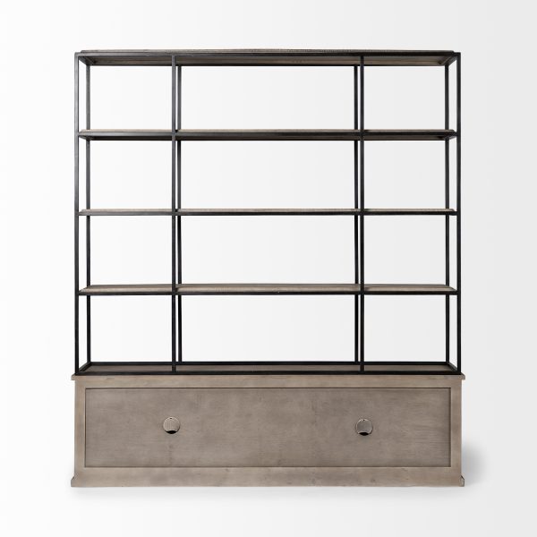 Braxton I Light Brown Wood and Iron Three Shelf Shelving Unit 81.5L x 18.5W x 90 3