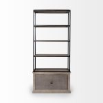 Braxton II Light Brown Wood and Iron Three Shelf Shelving Unit 41.5L x 18.5W x 9
