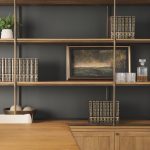 Braxton Light Brown Wood w/ Antiqued Brass Metal 3 Tiers 2 Door Shelving Unit