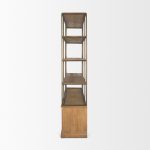 Braxton Light Brown Wood w/ Antiqued Brass Metal 3 Tiers 2 Door Shelving Unit