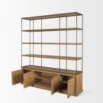 Braxton Light Brown Wood w/ Antiqued Brass Metal 3 Tiers 2 Door Shelving Unit