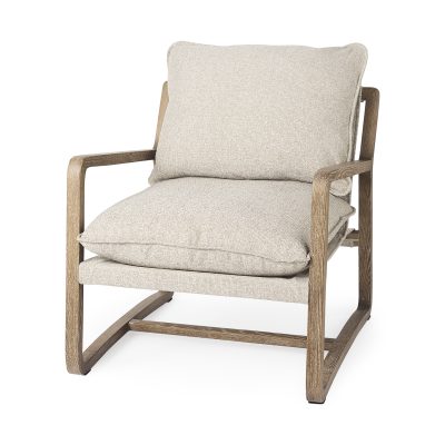 Brayden 28.3L x 34.1W x 35H Light Brown Wood W/ Beige Fabric Seat Accent Chair