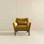 Gold Velvet Mid-Century Modern Armchair with Padded Back Cushion