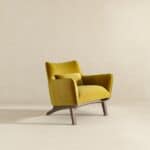 Gold Velvet Mid-Century Modern Armchair with Padded Back Cushion