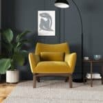 Gold Velvet Mid-Century Modern Armchair with Padded Back Cushion