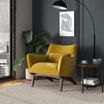 Gold Velvet Mid-Century Modern Armchair with Padded Back Cushion