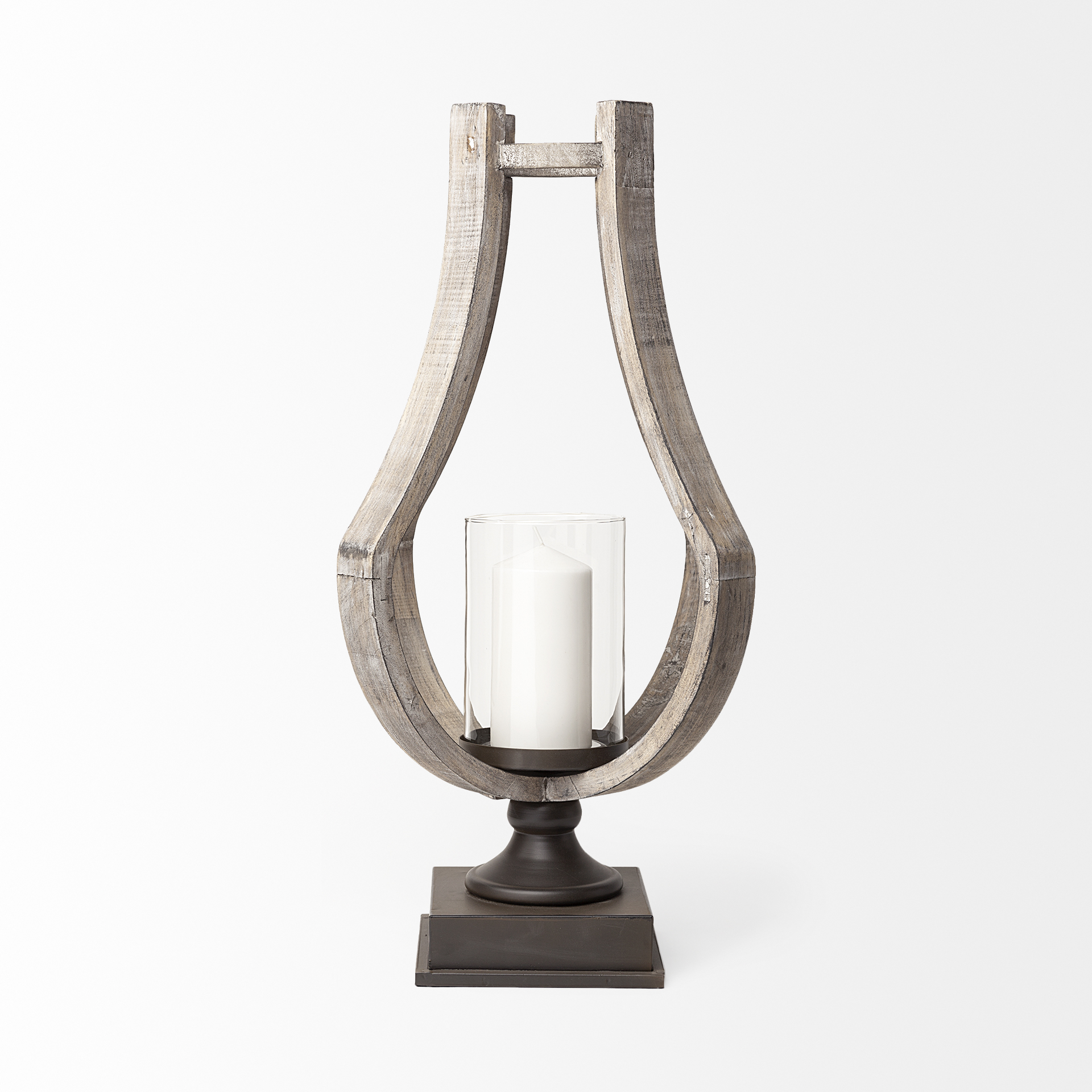 Brillion Large Rustic Wood Metal Table Candle Holder 3 Brillion Large Rustic Wood Metal Table Candle Holder - Image 3