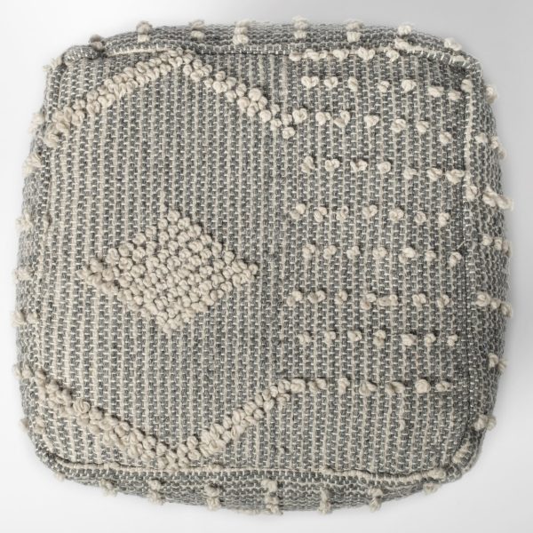 Brinket GrayCream Polyester Handwoven Square Pouf 3