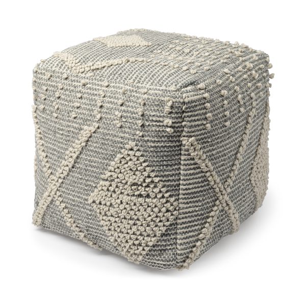 Brinket GrayCream Polyester Handwoven Square Pouf