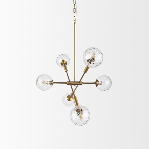 Britton Gold Metal w Clear Glass Globes 6 Light Chandelier 4