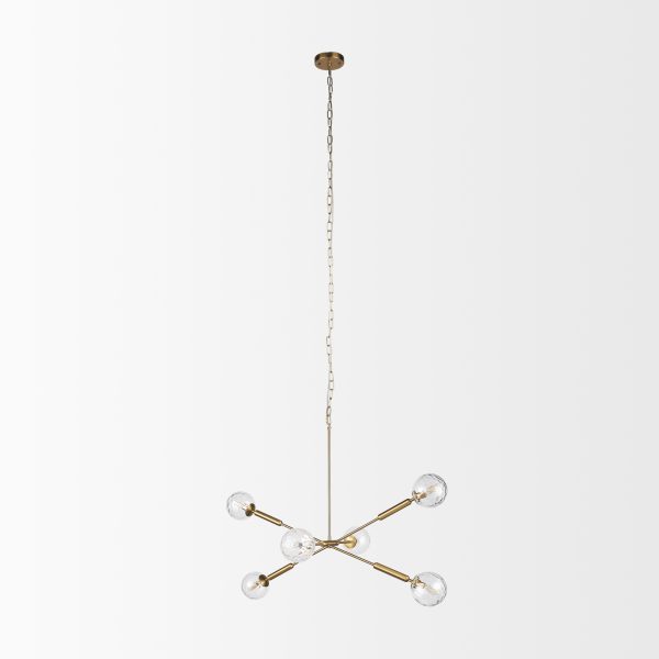 Britton Gold Metal w Clear Glass Globes 6 Light Chandelier 5