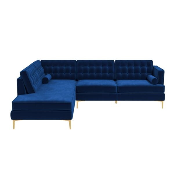 Blue Velvet Left-Facing Sectional Sofa with Removable Legs