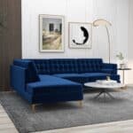 Blue Velvet Left-Facing Sectional Sofa with Removable Legs