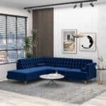 Blue Velvet Left-Facing Sectional Sofa with Removable Legs