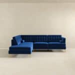 Blue Velvet Left-Facing Sectional Sofa with Removable Legs