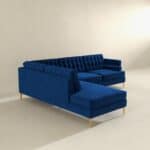 Blue Velvet Left-Facing Sectional Sofa with Removable Legs