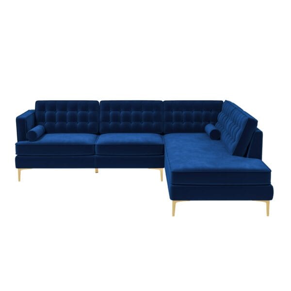 Dark Blue Velvet Right-Facing Sectional Sofa with Removable Legs