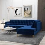Dark Blue Velvet Right-Facing Sectional Sofa with Removable Legs