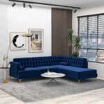 Dark Blue Velvet Right-Facing Sectional Sofa with Removable Legs