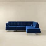 Dark Blue Velvet Right-Facing Sectional Sofa with Removable Legs