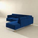 Dark Blue Velvet Right-Facing Sectional Sofa with Removable Legs
