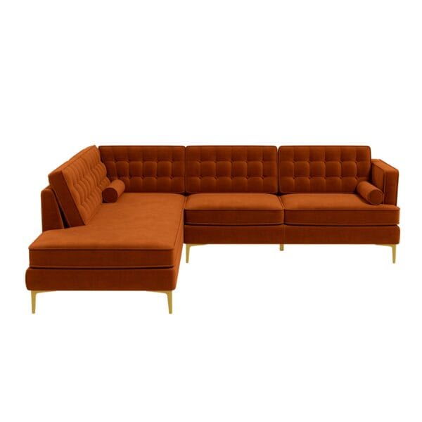Orange Velvet Left-Facing Sectional Sofa With Removable Legs