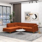 Orange Velvet Left-Facing Sectional Sofa With Removable Legs