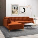 Orange Velvet Left-Facing Sectional Sofa With Removable Legs