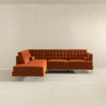 Orange Velvet Left-Facing Sectional Sofa With Removable Legs