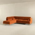 Orange Velvet Left-Facing Sectional Sofa With Removable Legs