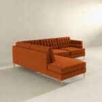 Orange Velvet Left-Facing Sectional Sofa With Removable Legs
