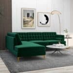 Green Velvet Left-Facing Sectional Sofa with Removable Legs