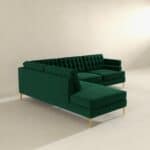 Green Velvet Left-Facing Sectional Sofa with Removable Legs