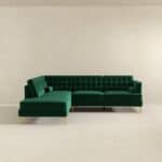 Green Velvet Left-Facing Sectional Sofa with Removable Legs
