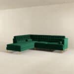 Green Velvet Left-Facing Sectional Sofa with Removable Legs