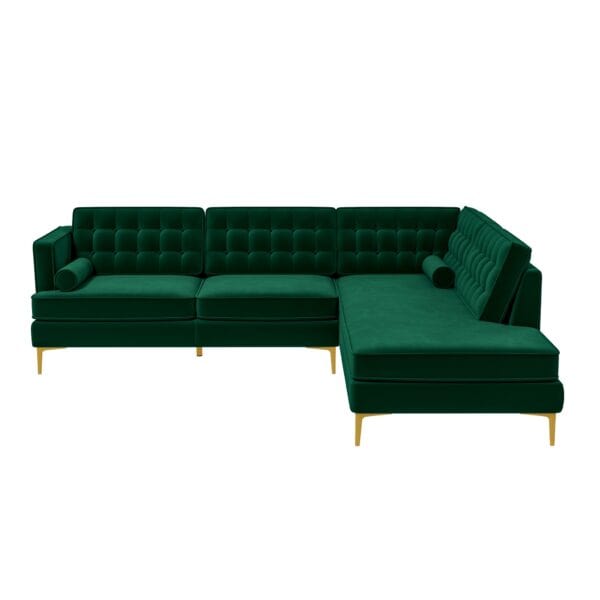 Green Velvet Right-Facing Sectional Sofa with Removable Legs