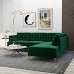 Green Velvet Right-Facing Sectional Sofa with Removable Legs 9 Green Velvet Right-Facing Sectional Sofa with Removable Legs