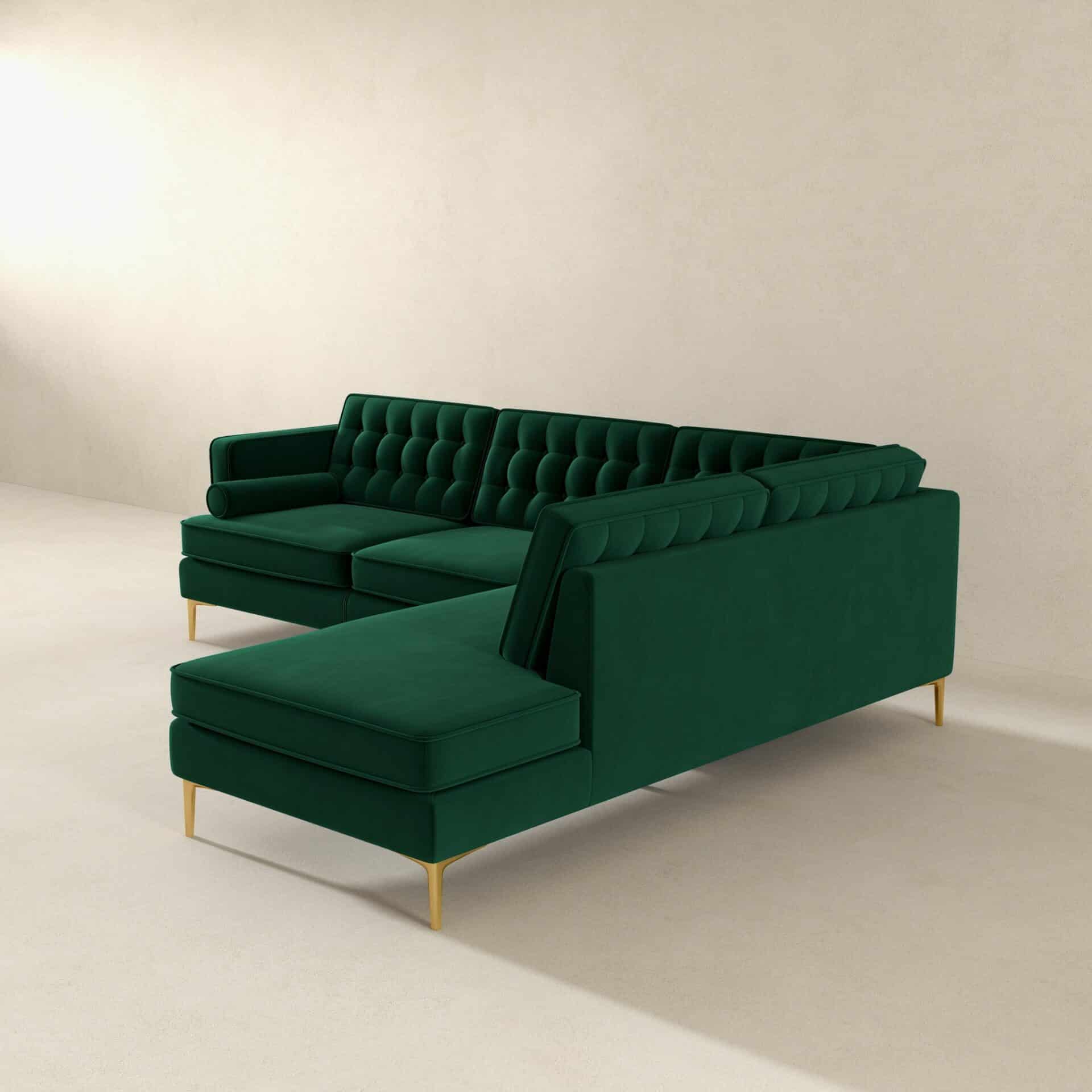 Green Velvet Right-Facing Sectional Sofa with Removable Legs 6 Green Velvet Right-Facing Sectional Sofa with Removable Legs - Image 6